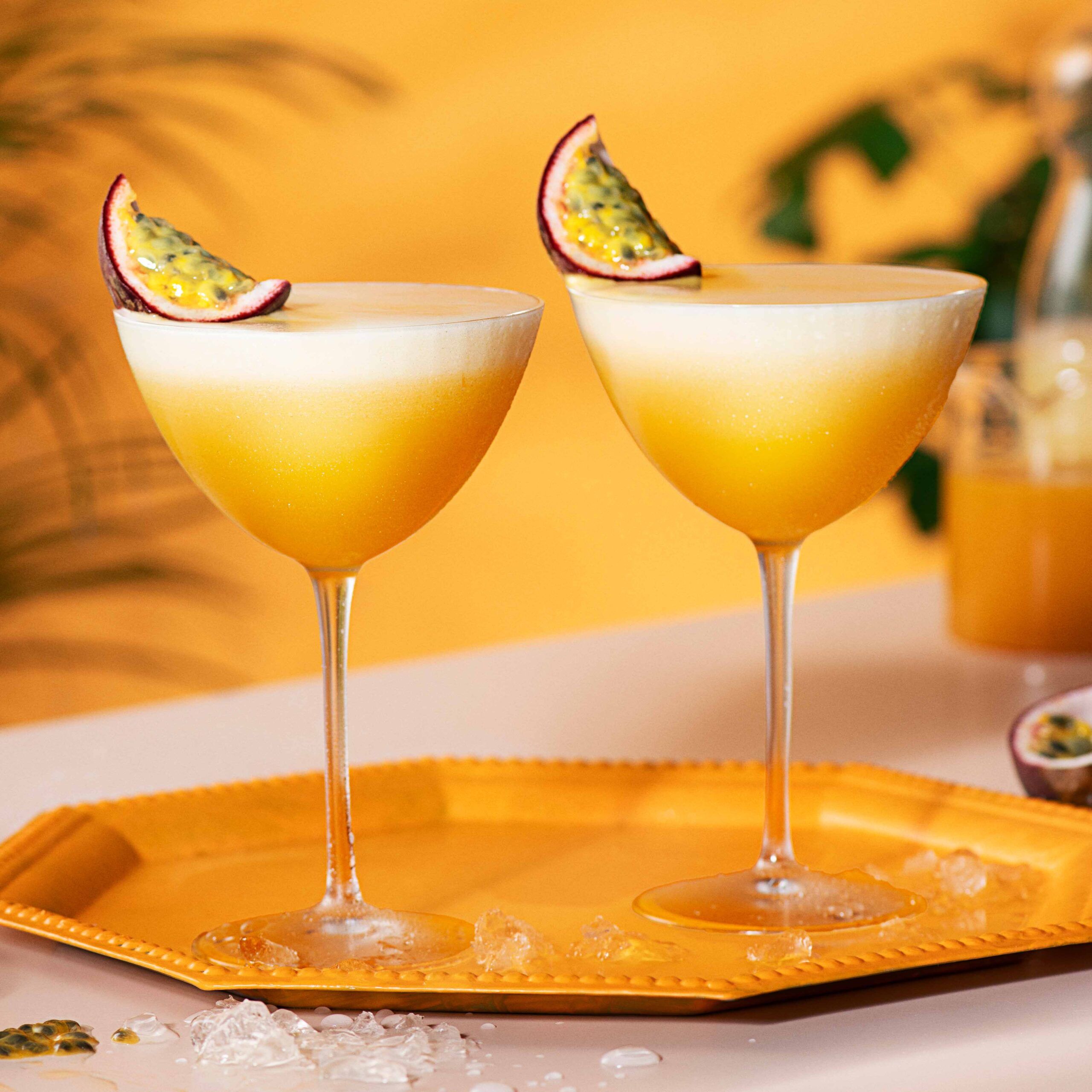 2 Porn star martini cocktails on a serving tray