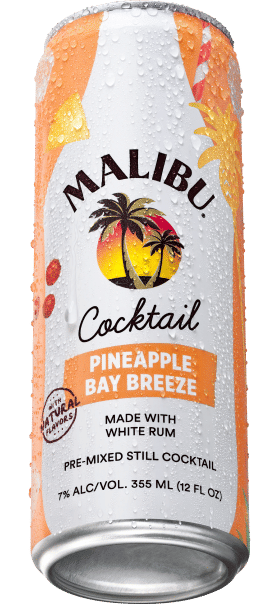 Malibu RTD cocktail can with pineapple bay breeze