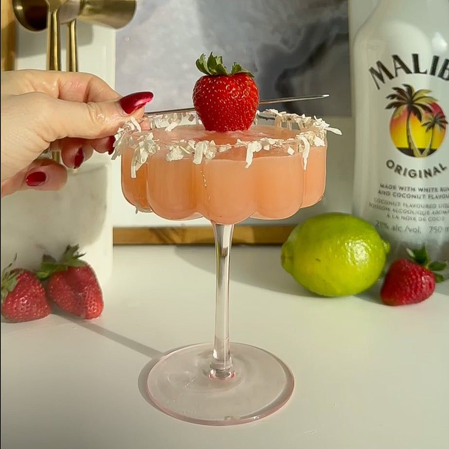 Strawberry Cream Daiquiri with a strawberry garnish