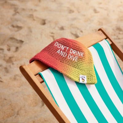 Knitted Bucket hat with Don't drink and dive message