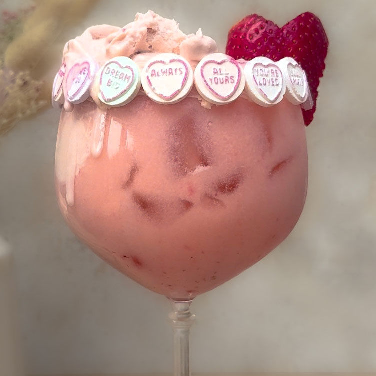 Close up of pink Strawberry Colada Float