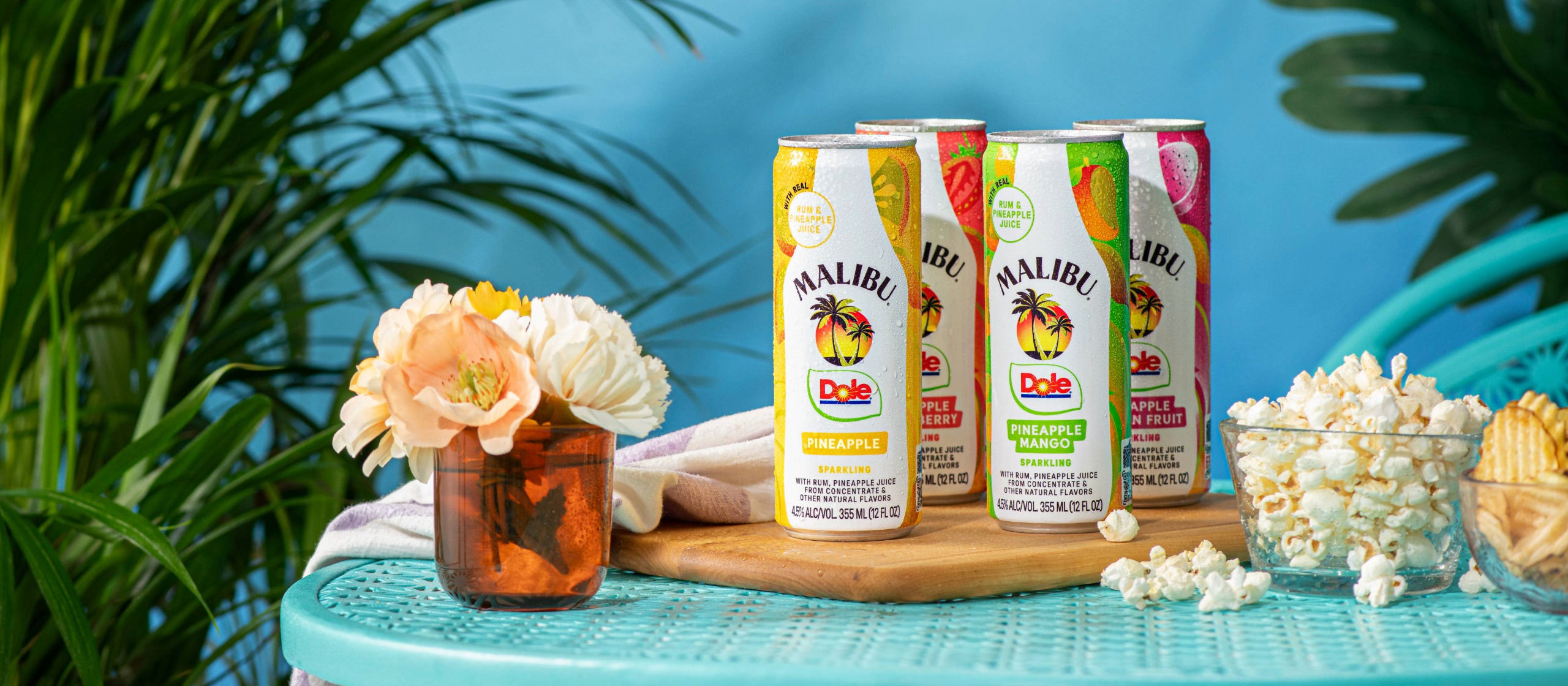 Malibu dole cans on a table