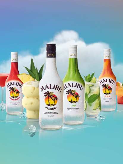 Four different Malibu bottles with drinks