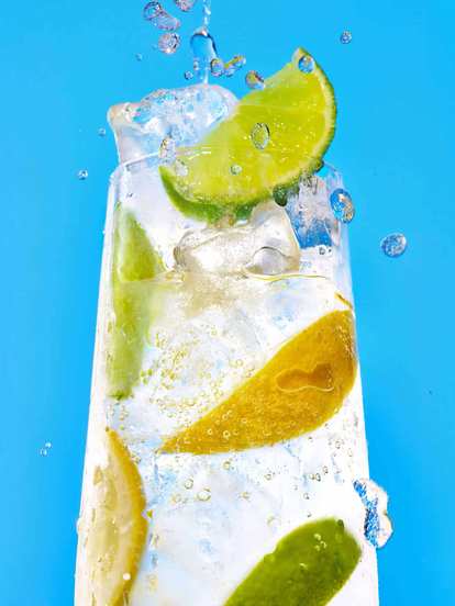 Malibu Lemon Lime Soda on blue background