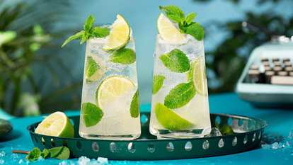 Two Malibu Mojito Drinks on tray