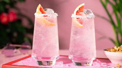 Two glasses of Malibu Paloma with grapefruit slices