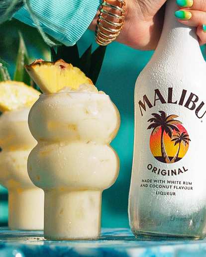 Two Malibu Pina Coladas with Malibu bottle