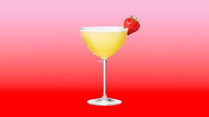 Malibu Strawberry Pineapple Daiquiri served shaken with pineapple juice and a strawberry garnish for a smooth, fruity tropical cocktail.