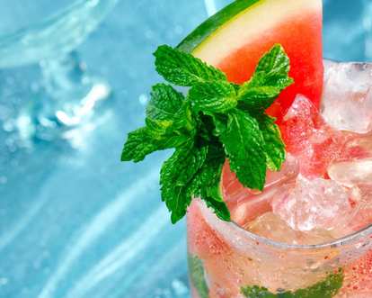 A refreshing Malibu drink with watermelon served by the pool