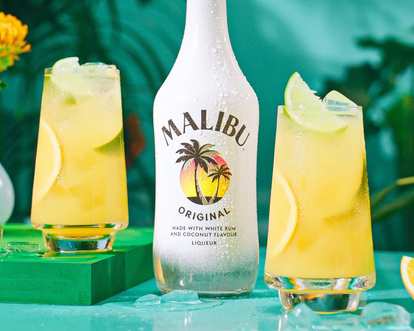 Two glasses of Malibu and Orange Juice