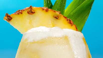 Close up of a Malibu Pina Colada drink